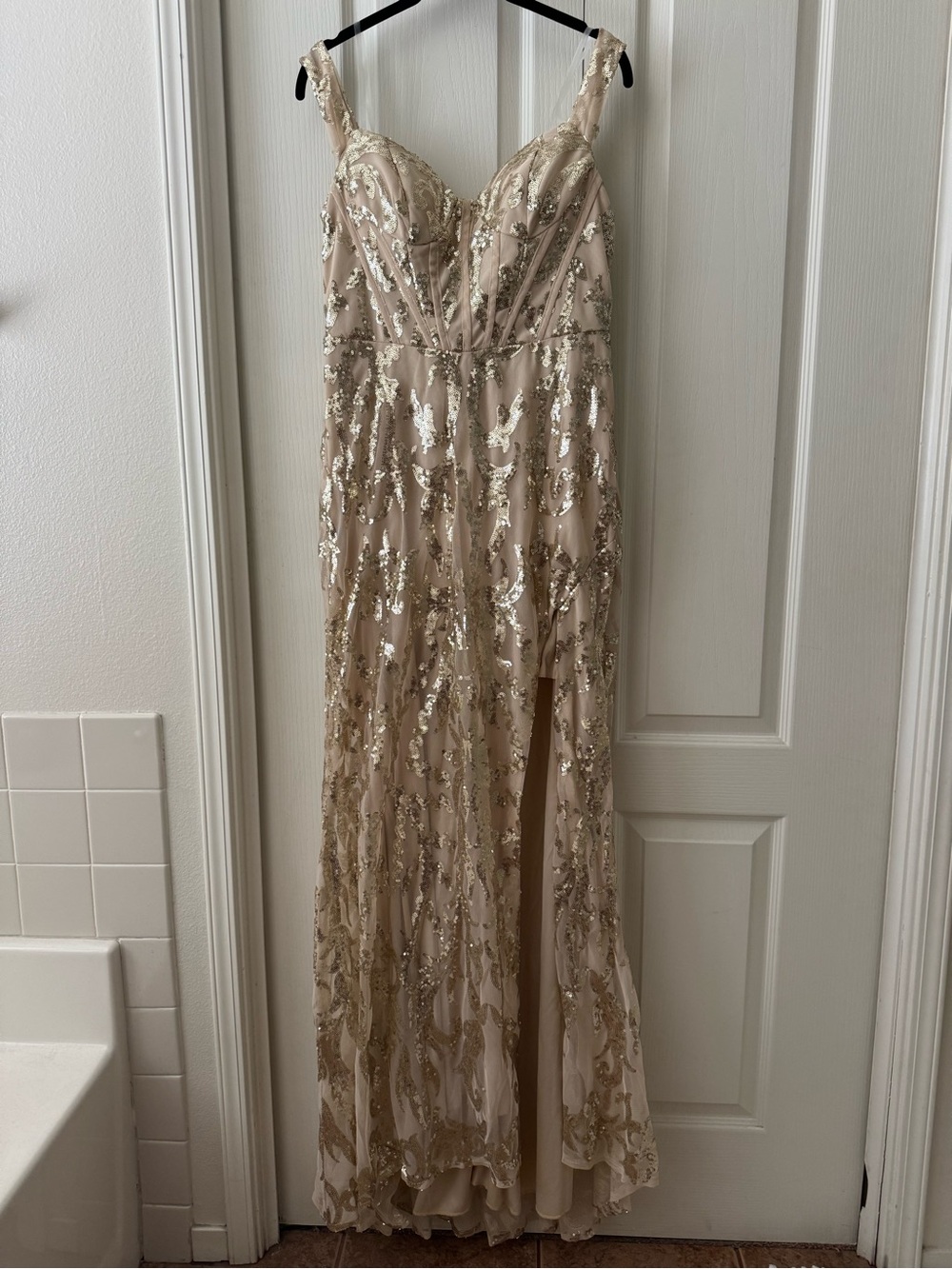 Beaded Champagne Sequin Formal Gown